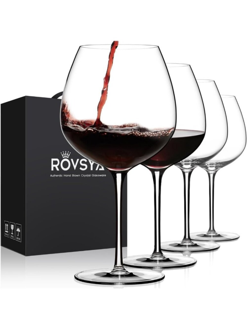 Elegant Hand Blown Crystal Wine Glasses Set of 4 - 23.5 oz Red Wine Tumblers